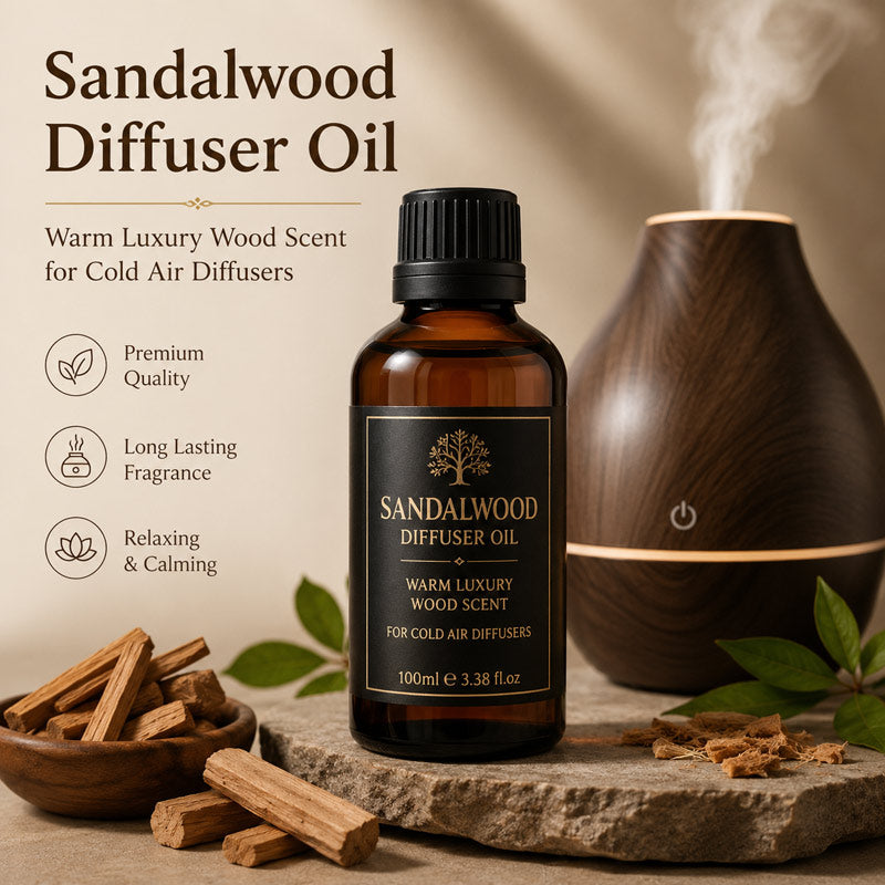 Sandalwood Diffuser Oil – Warm Luxury Wood Scent for Cold Air Diffusers