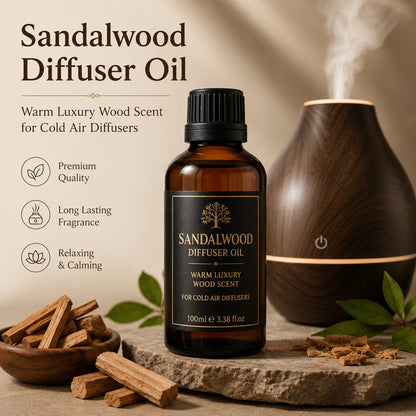 Sandalwood Diffuser Oil – Warm Luxury Wood Scent for Cold Air Diffusers