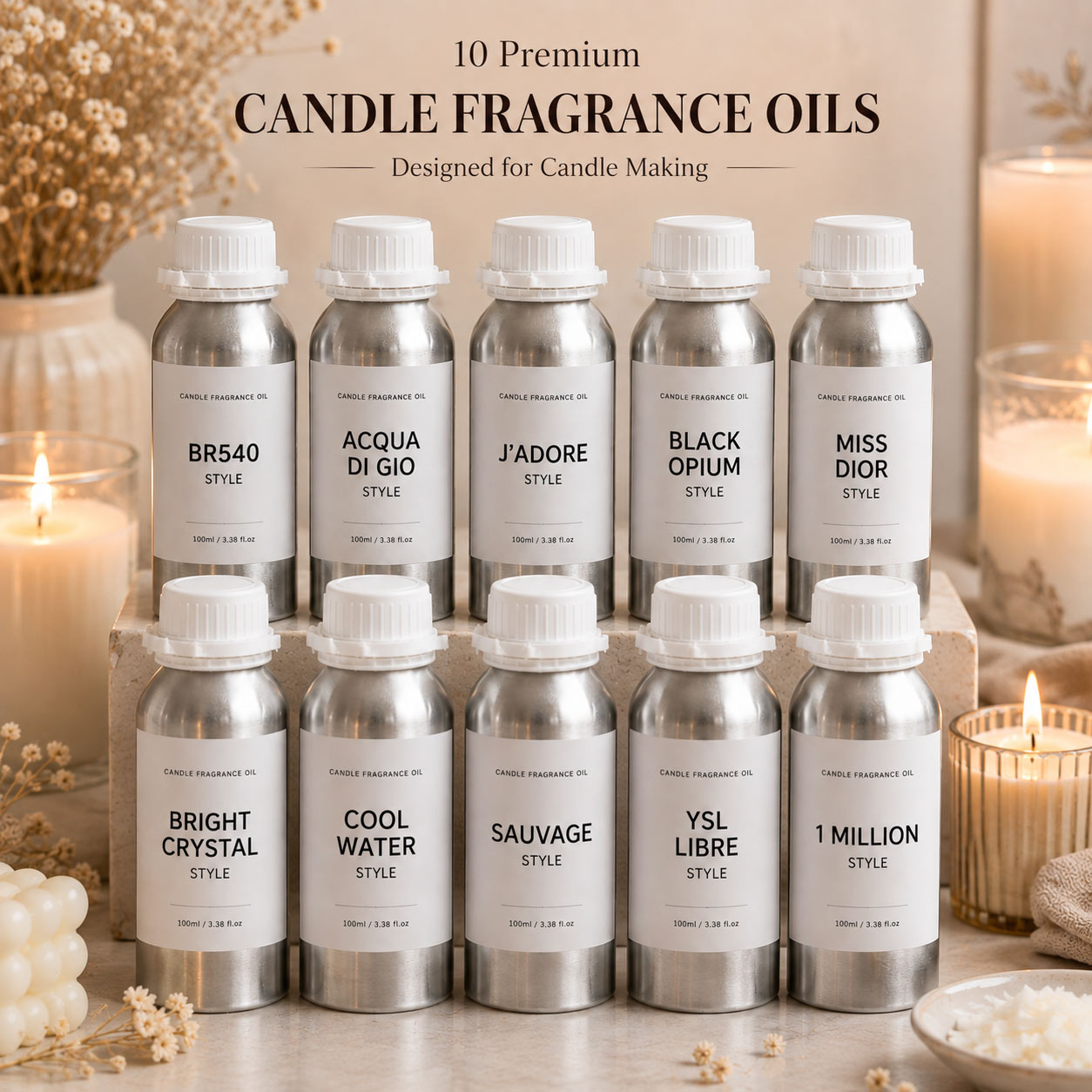 Premium Designer-Inspired Candle Fragrance Oil Set – 5 or 10 × 100ml | Free Shipping