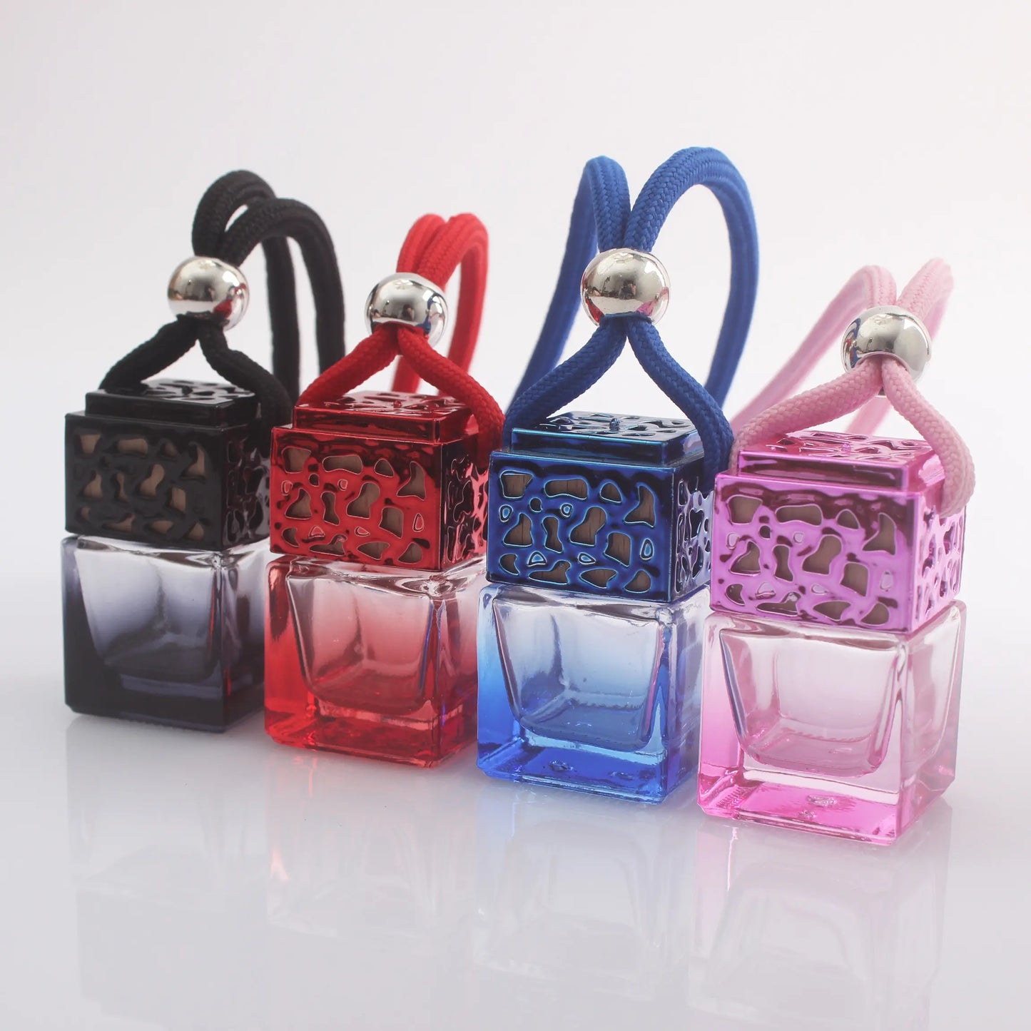 6ml Car Aroma Reed Diffuser - Colorful Square Glass Bottle with Black Base - Hanging Air Freshener