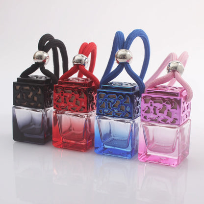 6ml Car Aroma Reed Diffuser - Colorful Square Glass Bottle with Black Base - Hanging Air Freshener